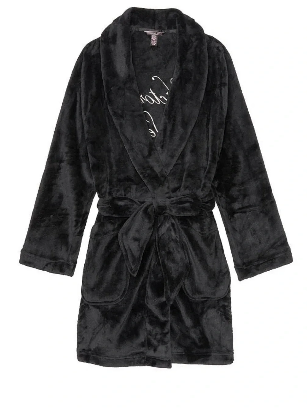 Victoria's Secret Black Plush Shawl-Collar Robe